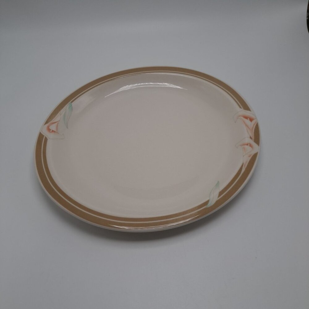 Syracuse China Calla Lily Oval Dinner Plate Cream & Brown Floral Design 14-C